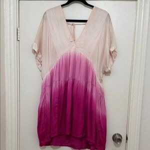 Free People Pink Ombre V-Neck Silk Short Sleeve Mini Dress